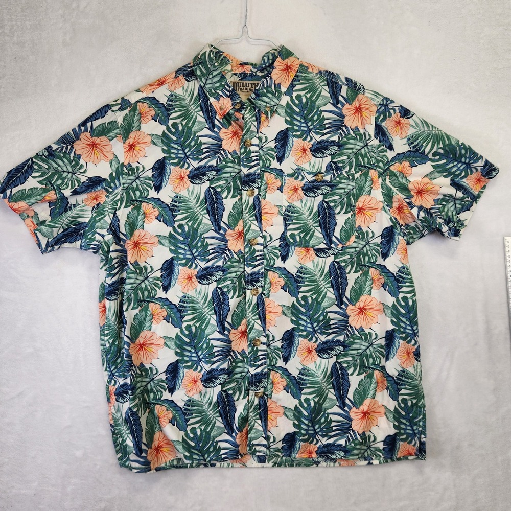 Duluth Trading Co Mens XL Relaxed Fit Tropical Floral Cotton Button Up Shirt NWT